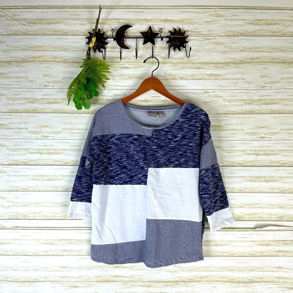 Chico’s Patchwork Striped Colorblock 3/4 Sleeve Tee - Picture 1 of 5